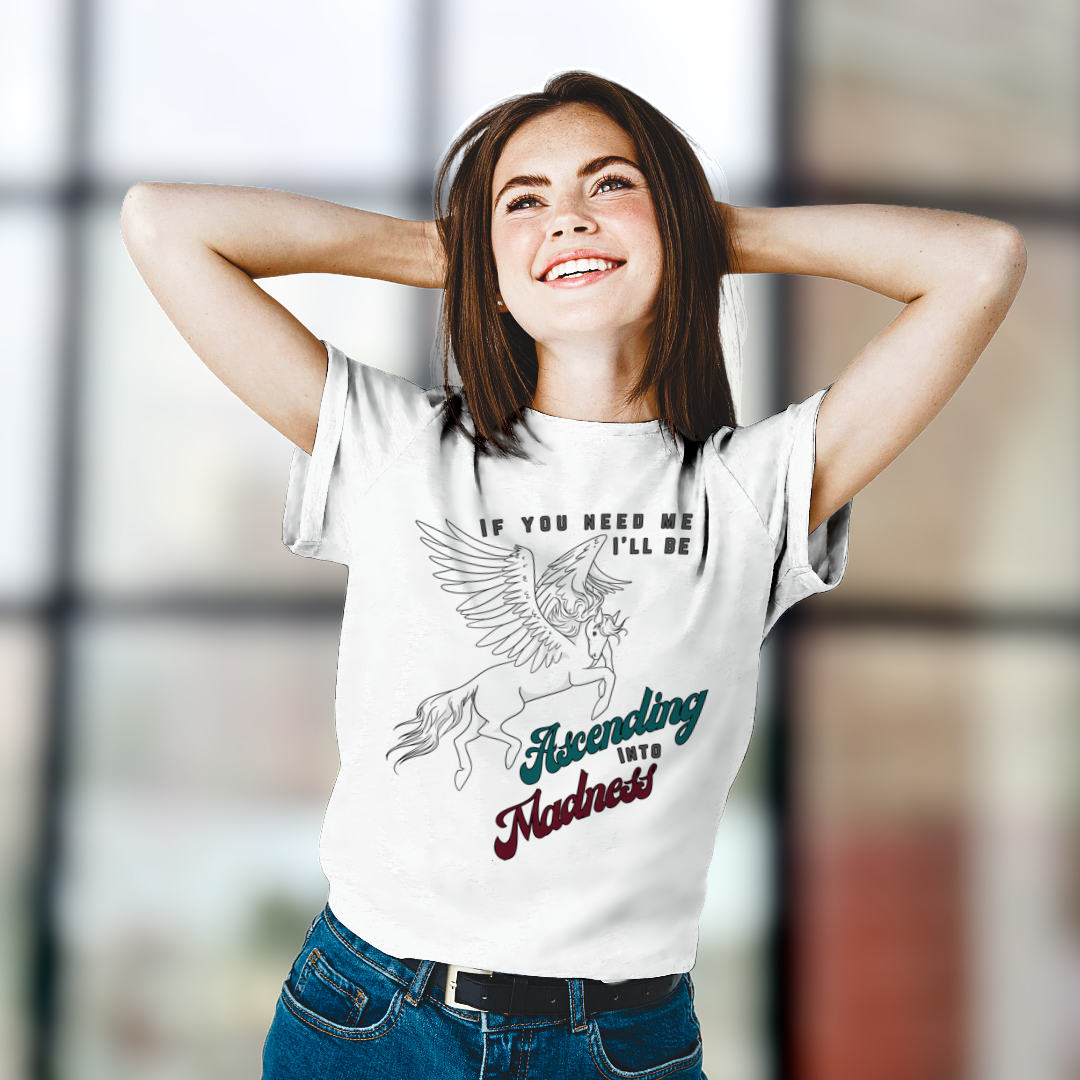 Ascending into Madness T-Shirt – Soft Cotton Tee, Pegasus Design, Unisex Fit