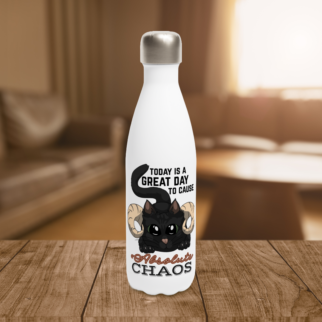 Chaos Cat Water Bottle - 17oz Stainless Steel with Kitten Design