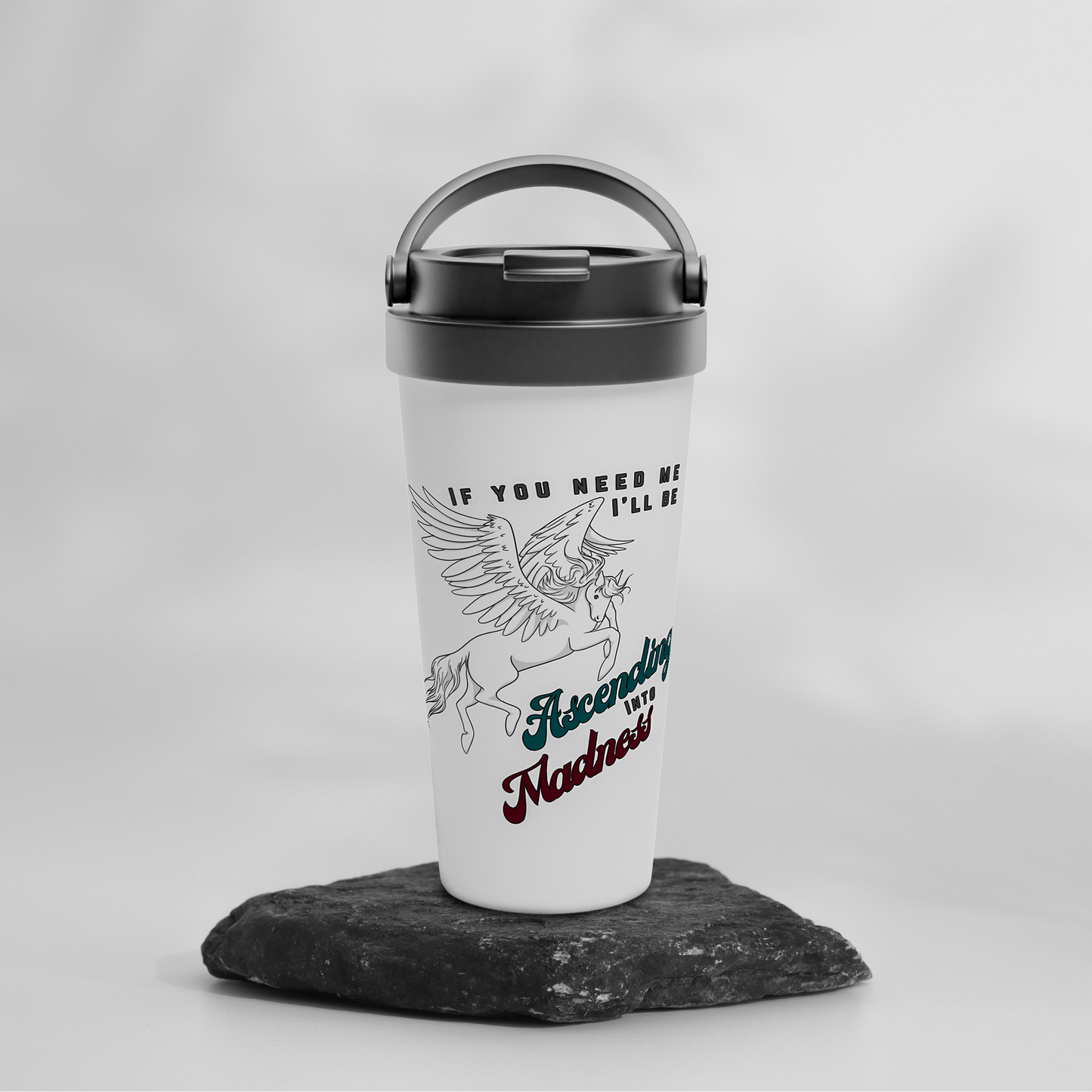 Ascending into Madness Travel Mug – 15oz Stainless Steel Pegasus Design