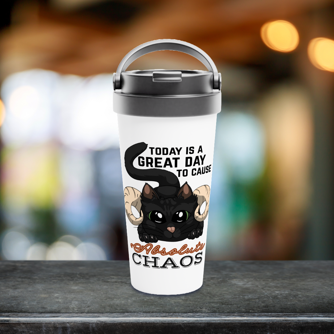 Chaos Cat Travel Mug – 15oz Stainless Steel Kitten Design