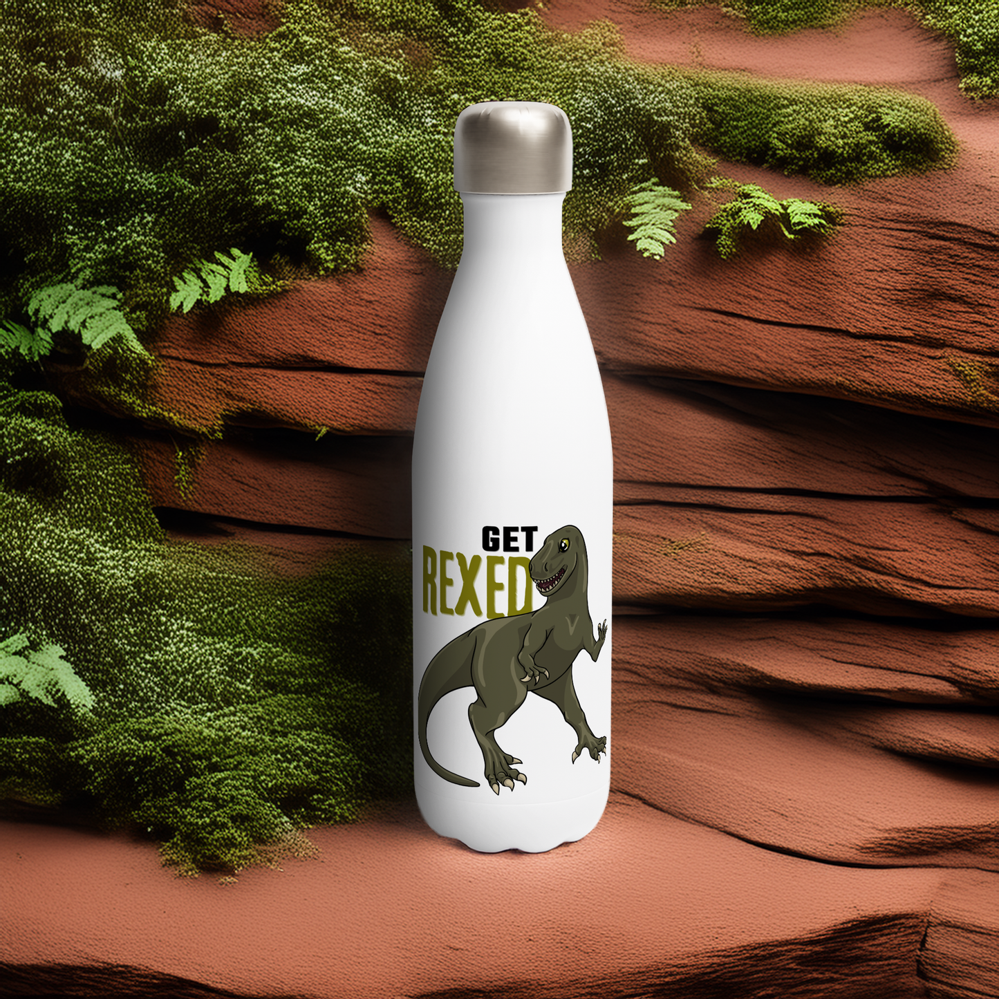 Get Rexed Water Bottle - 17oz Stainless Steel with T-Rex Design