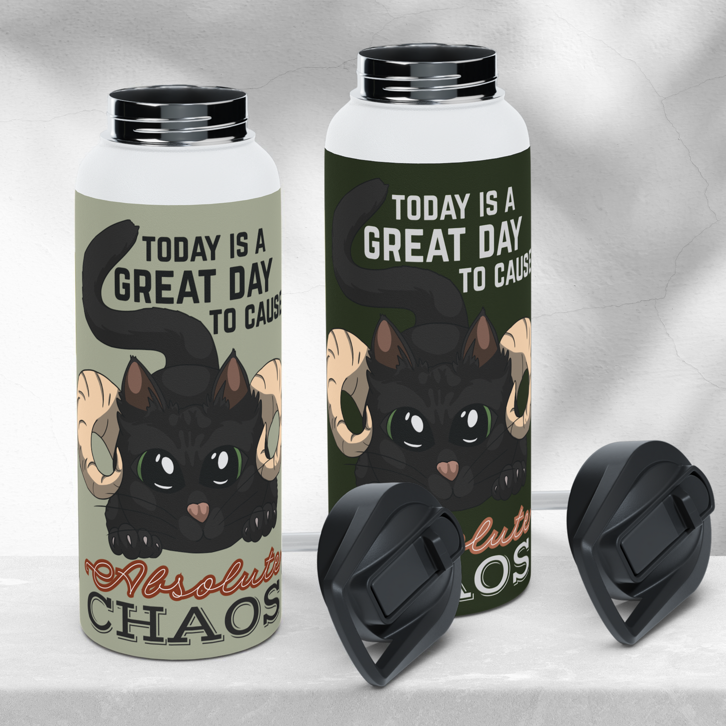 Chaos Cat Stainless Steel Sip-Top Water Bottle