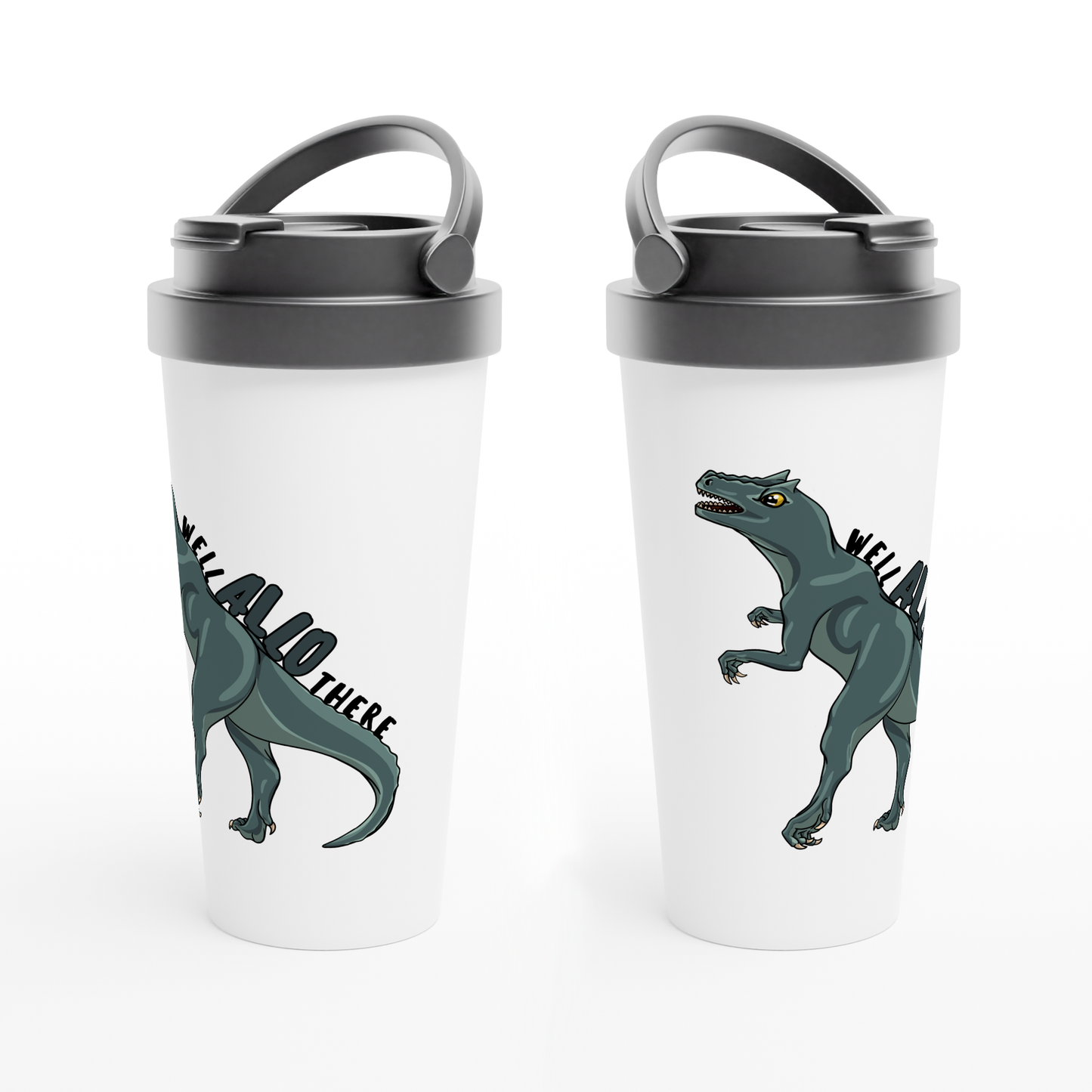 Well Allo There Travel Mug – 15oz Stainless Steel Allosaurus Design