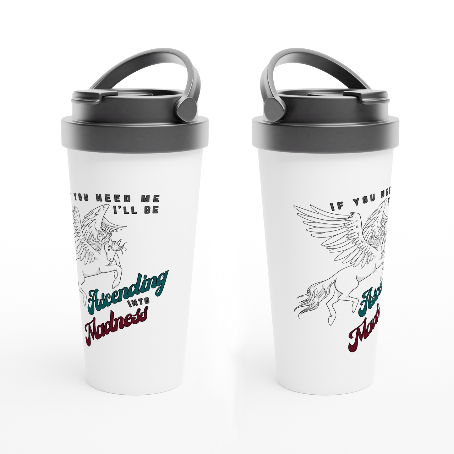 Ascending into Madness Travel Mug – 15oz Stainless Steel Pegasus Design