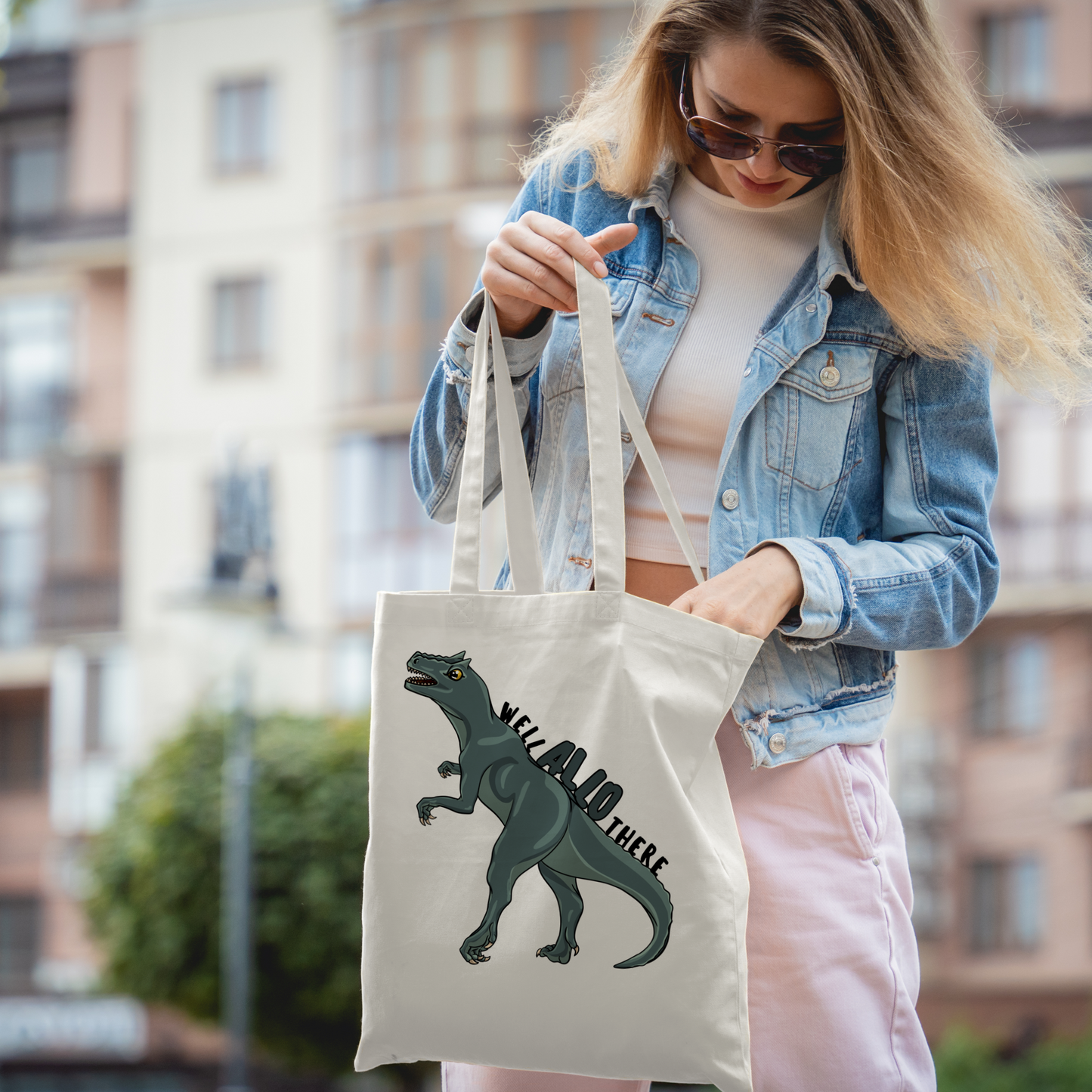 Well Allo There Allosaurus Tote Bag – Eco-Friendly Cotton, Large Capacity