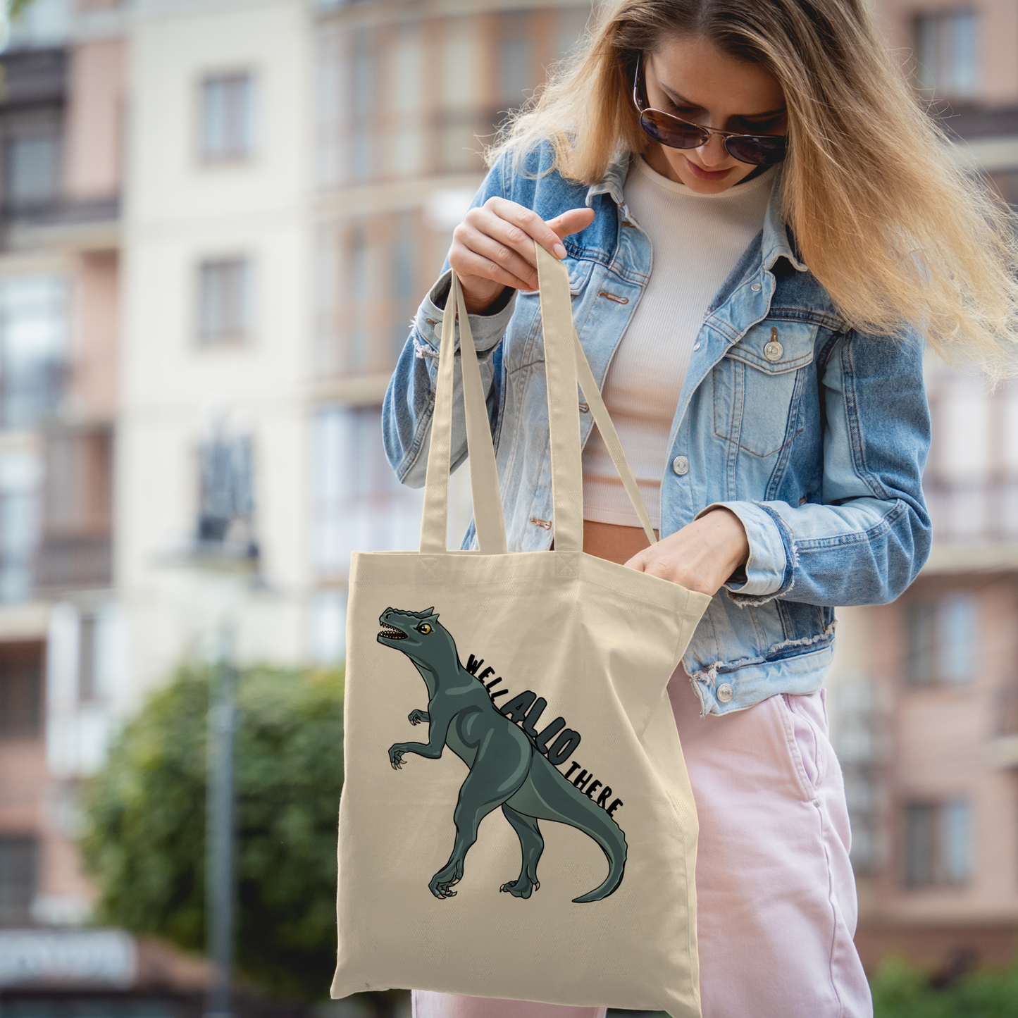 Well Allo There Allosaurus Tote Bag – Eco-Friendly Cotton, Large Capacity