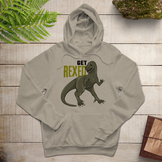 Get Rexed Pullover Hoodie – Soft Blend, T-Rex Design, Comfortable Fit