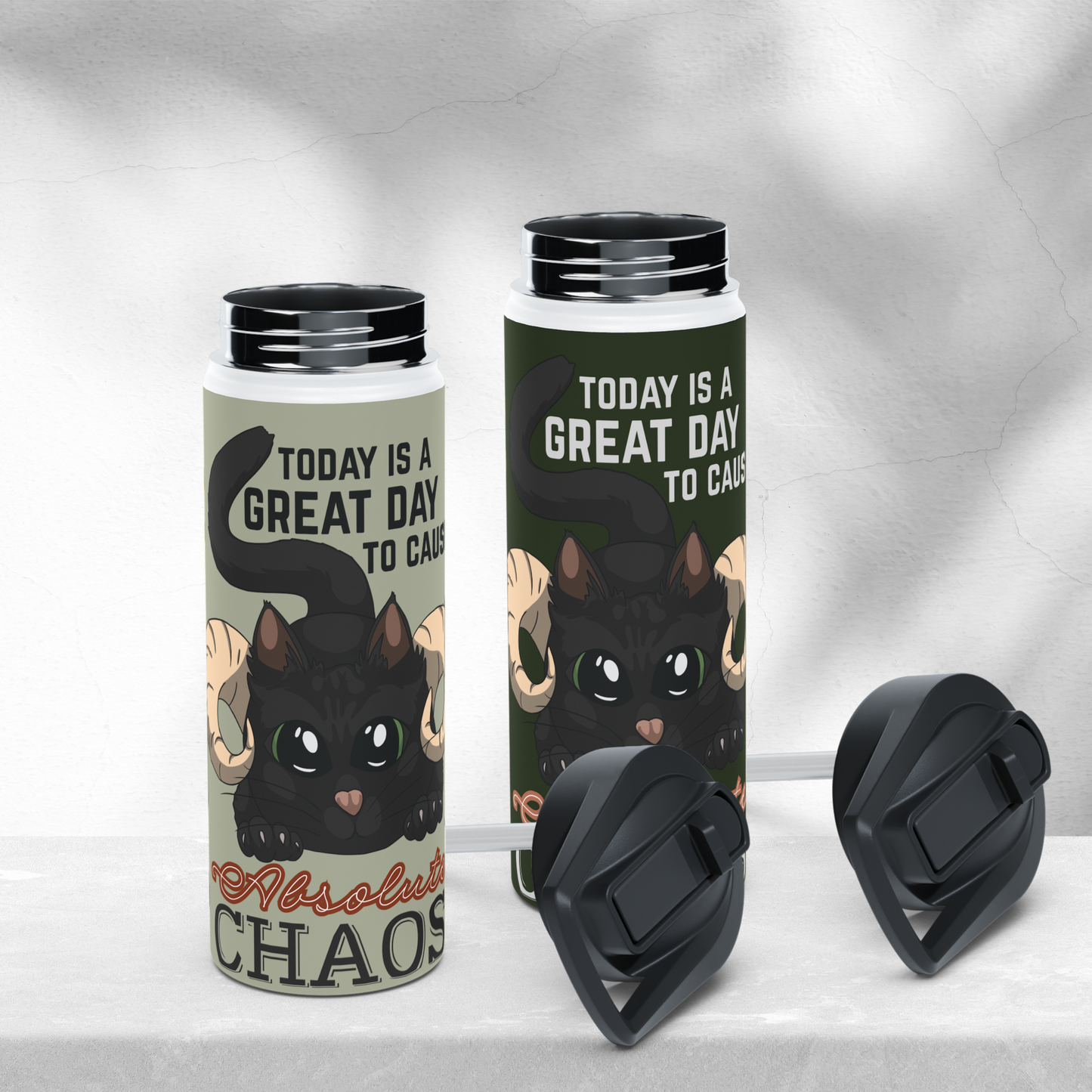 Chaos Cat Stainless Steel Sip-Top Water Bottle
