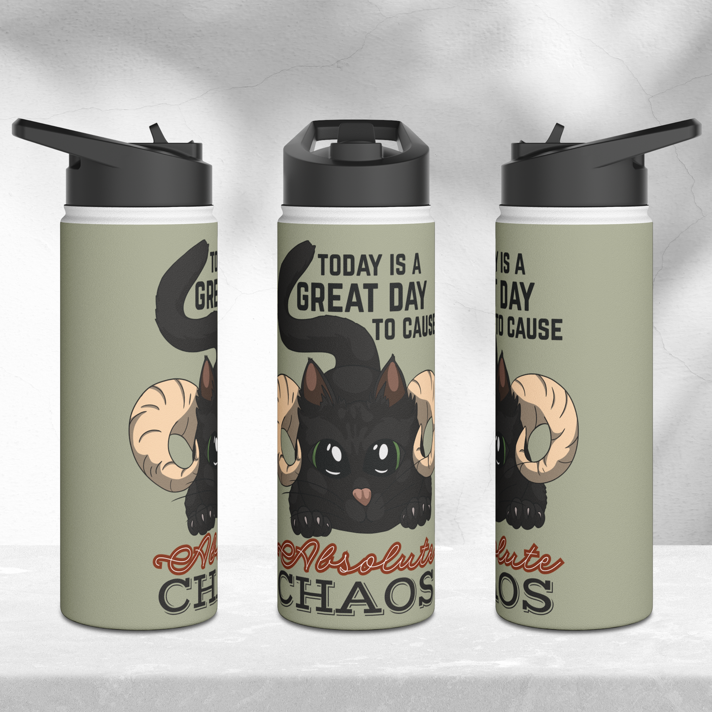 Chaos Cat Stainless Steel Sip-Top Water Bottle