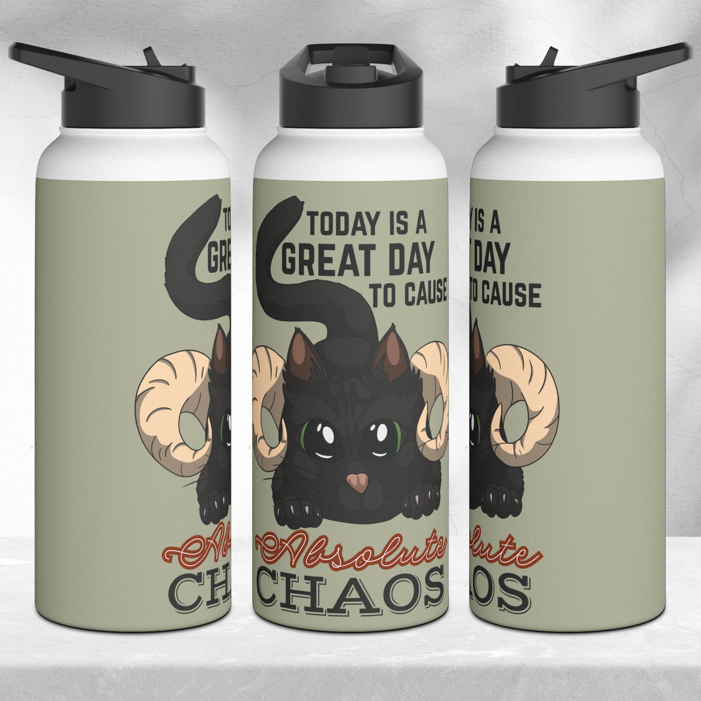 Chaos Cat Stainless Steel Sip-Top Water Bottle