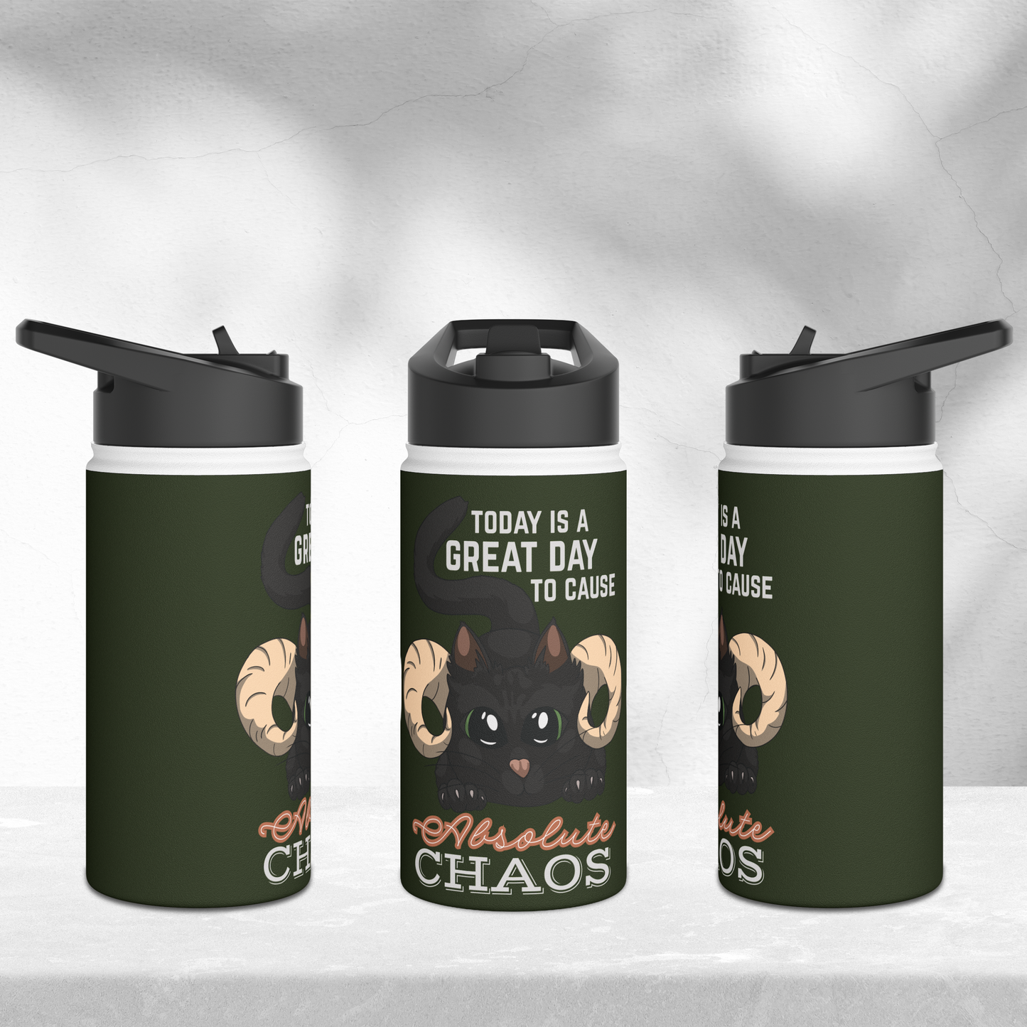 Chaos Cat Stainless Steel Sip-Top Water Bottle