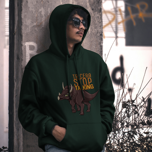 Tricera-Stop Talking Pullover Hoodie – Soft Blend, Triceratops Design, Comfortable Fit